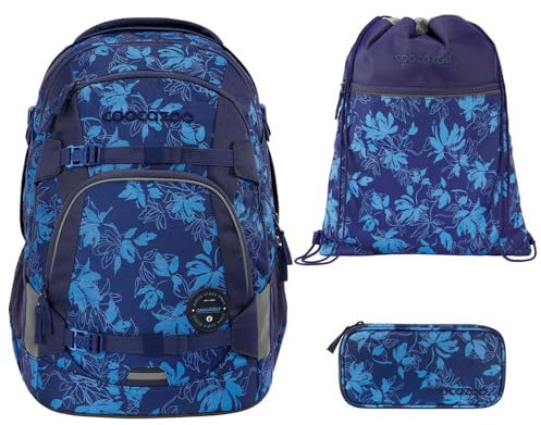 coocazoo MATE Schulranzen-Set 3tlg für Mädchen und Jungen ab der 4. Klasse mit Rucksack. Schlamperetui und Sportbeutel (Tropical Night)