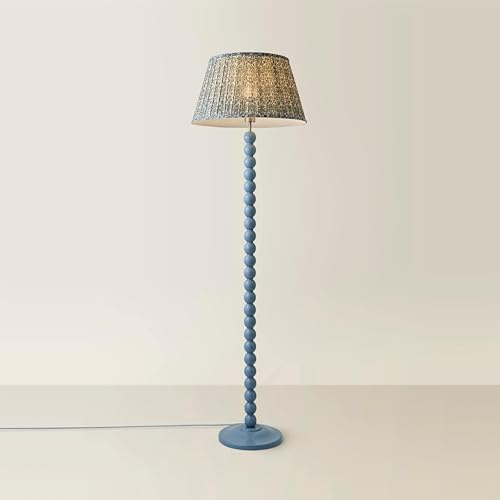 ValueLights | Bobbins Pastel Blue Floor Lamp with Floral Pleated Shade | Floor Lamps & Home Improvements Essential