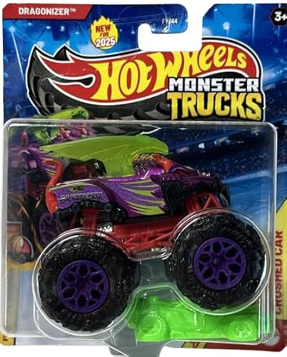 Hot Wheels Monster Trucks Dragonizer [Purple & Green] W/Crushed Car, Freestyle Wreckers 8/12, Diecast Vehicle
