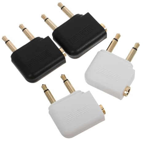 HOMOBABE 4pcs Gold Plated Airplane Headphone Adapter Dual Prong Airline Audio Jack Converter Travel International Flight Headphone Adapter Plug for In-flight Entertainment