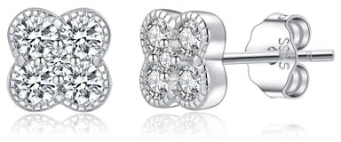 SLUYNZ 925 Sterling Silber Kleine Klee Ohrstecker Ohrringe für Damen Mädchen CZ Klee Ohrstecker