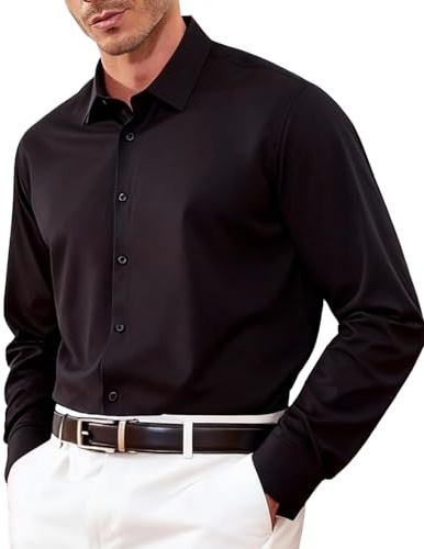 Casey Kevin Mens Dress Shirts Long Sleeve Bamboo Fiber Stretch Formal Tops | Anti-wrinkle Stain-resistant, Non Iron Business, Casual Work Wedding Button Down Shirt, Regular Fit Breathable