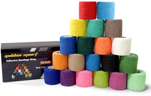 Golden Sport Selbstklebender Verband, 20 Rollen, 5cm x 4,5m, 20-Farbe Mix | Selbsthaftende Bandage Elastische Fixierbinde Haftbandage Selbstklebend fürSport Hand Arm Fuß Gelenk Finger