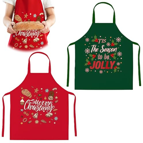 Scinzene 2 Stück Weihnachts-Schürzen Set Rot & Grün – weihnachtsschürze damen & herren, verstellbar, wasserabweisend – kochschürze damen zum Backen/Kochen – Schürze Weihnachten mit Taschen