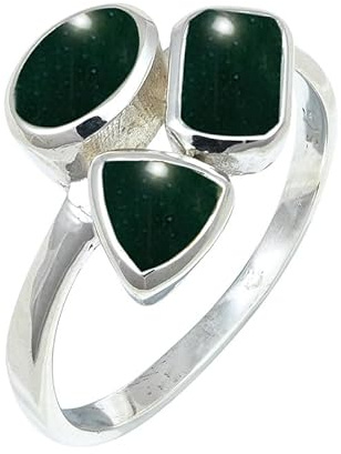 JEWELFORCE Grüne Jade Edelstein für Herren und Damen in allen Größen Versilberter Bandring Schmuck JSR-1155CD12_(58 (18.5))