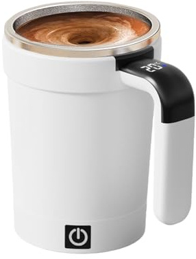 Ahuuen Selbstrührende Tasse,Tragbarer Temperaturanzeige Rührbecher | Automatischer Magnetischer Elektrischer Mischtasse - Für Milchgetränke Geburtstag Weihnachten Café Bar Reise Büro Zuhause Küche