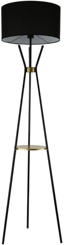 wilko Camden Floor Lamp with Shelf, Black and Gold, Modern Style, Contemporary Design, 40x40cm, Metallic Ring Base, Decorative Display