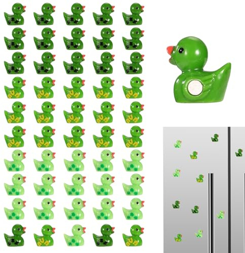 50pcs St. Patrick's Day Mini Resin Duck Fridge Magnets, Green Shamrock Hat & Horseshoe Duckies Strong Magnetic Refrigerator Magnets for Kitchen Office Bulletin Board Decor