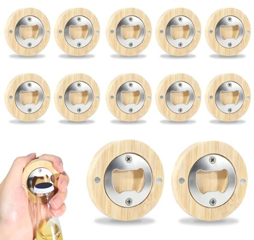 12 Piezas Abrebotellas de Madera,Abrebotellas Magnéticos,Abrebotellas Redondos de Acero Inoxidable,Abrebotellas Portátiles, Personalizados para Hombres,para la Familia,Restaurantes,Fiestas