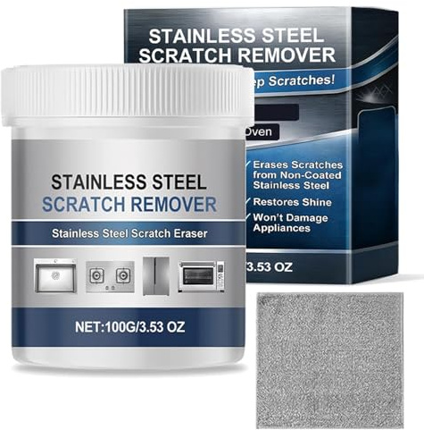 Stainless Steel Scratch Remover Kit, Stainless Steel Clean Wax & Polish Paste,Multi-Purpose Metal Polish Rust Remover,Deep Cleaning Paste for Pan,Pot,Sink,Stovetop,Oven, Restores Shine,100g