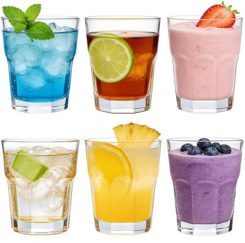 Set di Bicchieri, 6 Bicchieri Impilabili in Vetro Temperato da 240 ml, Tazza di Vetro Cocktail, Riutilizzabile, Vaso per Acqua al Limone, per Bevande, Succhi, Acqua, Cocktail