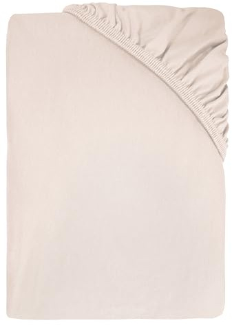 Dyckhoff Spannbettlaken Jersey 95% Baumwolle, Natur, 90-100x200cm | Rundumgummizug, 5% Elasthan, 35cm Steghöhe, elastisch, geeignet für hohe Matratzen, langlebig, pflegeleicht