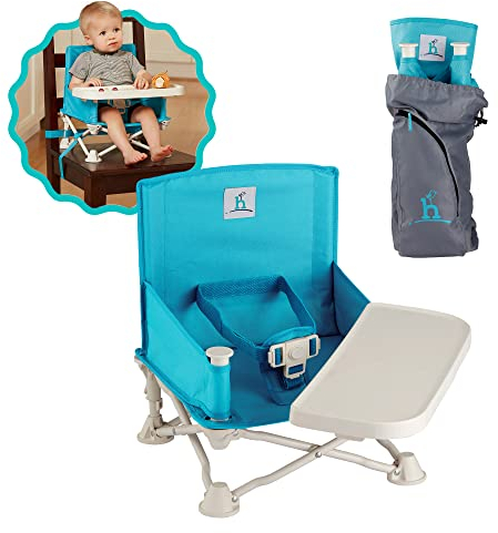 hiccapop Omniboost Travel Booster Seat with Tray for Baby | Folding Portable High Chair for Eating, Camping, Beach, Lawn, Grandma’s | Tip-Free Design Straps to Kitchen Chairs - Go-Anywhere High Chair