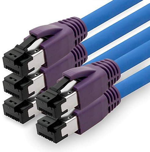 1aTTack.de 0,5m Cat.8 Netzwerkkabel CAT8 Kabel CAT 8 2000 Mhz 40 Gbit s 40GBase-T High End Poe+ Patchkabel Ethernetkabel AWG24 Kupfer LSZH blau - 5 Stück 0,5m