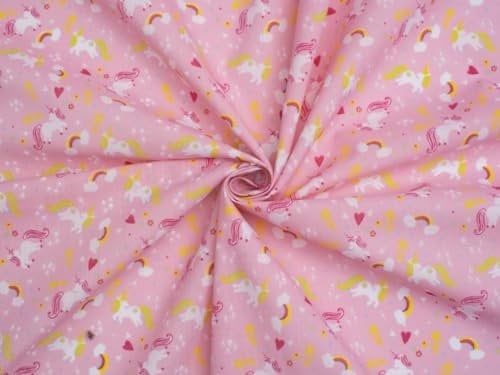Minerva Polycotton-Stoff mit Einhörnern, Rosa, Meterware