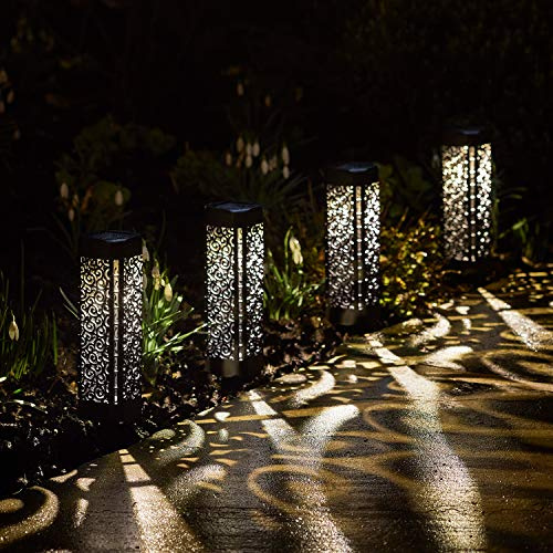 Lights4fun 4er Set LED Solarleuchten Solar Gartenleuchten warmweiß Solarlampen für Außen Deko Garten