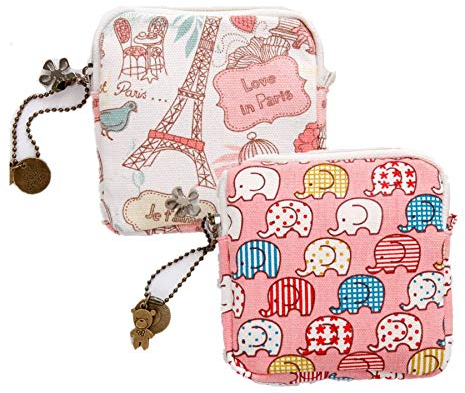 Fanny 2 Stücke Tampons Tasche,Damenbinde Aufbewahrungstasche kleine Täschchen mit Reißverschluss, Damen Münzbeutel klein kleingeldbörse (Stil 2)