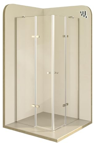 Mampara de Ducha Alice 90x110x190cm|REVERSIBLE|Puertas Abatibles, Ajuste 89,3-91,3x109,3-111,3cm|Perfil cromado, Cristal templado transparente 6mm