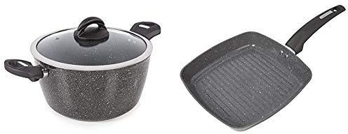 Tower Cerastone Induction Casserole Dish with Glass Lid, Non Stick Ceramic Coating, Graphite, 24 cm & Cerastone Induction Grill Pan, Non Stick Ceramic Coating, Easy to Clean, Graphite, 25 cm
