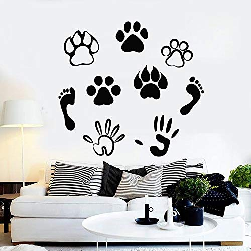 NSRJDSYT Haustiere Pfoten Wandtattoo Menschen Spuren Drucke Freundliche Tiere Vinyl Fenster Aufkleber Tierhandlung Kinderzimmer Kinderzimmer Wohnkultur 74x79cm