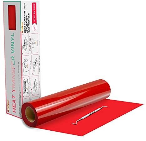 HTVRONT Plotterfolie Textil - 30.5cm x 610cm Rot Flexfolie zum Aufbügeln auf T-Shirt(Rot)
