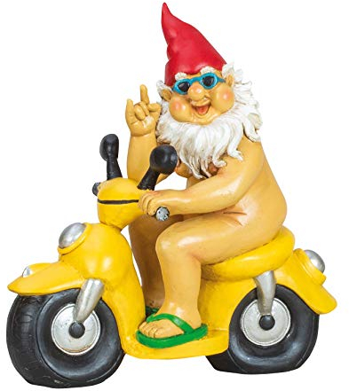 Mel-O-Design GmbH Lustiger XL Gartenzwerg auf Mofa 28 x 26 cm Zwerg Geschenkidee Garten Motorrad Dekoration