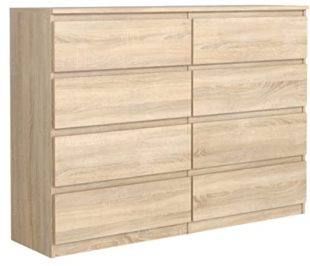 3E 3xEliving.com Kommode mit 8 Schubladen in Sonoma Eiche 120 cm