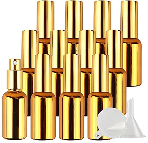 ZEOABSY 12 Pièce Vide 30ml Flacon pulvérisateur en verre à Or revêtement-UV, 30 ml Pulvérisateur liquide Bouteille de Spray Parfum Rechargeable Flacon de Parfum pour le voyage à la maison