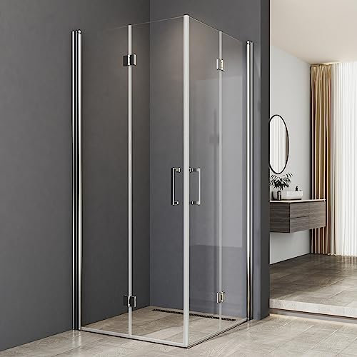 Duschkabine Drehfalttür 100x100cm Eckeinstieg mit Doppel Falttüren 6mm NANO Beschichtung ESG Glas 180º Falttürkabine Duschabtrennung Dusche Duschwand Höhe 195 cm ohne Duschtasse