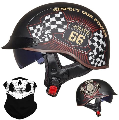 ACLFFSHOP Demi Casque De Moto, Casque Jet Rétro, Casque Bol Moto Homologué ECE, Casques Vintage à Face Ouverte, avec Pare-Soleil et Doublure Intérieure Amovible, pour Vélos Motos Scooter