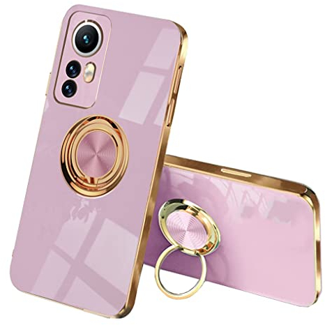 SEEKOO Hülle für Xiaomi 12 Pro, Galvanik Phnom Penh Design Ultra Dünn Glänzend Weich Silikon TPU Stoßfest Handyhülle Cover Schutzhülle mit 360 Grad Ring Ständer, Lila