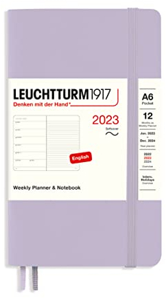 LEUCHTTURM1917 365922 Wochenkalender & Notizbuch Softcover Pocket (A6) 2023, 12 Monate, Lilac, Englisch