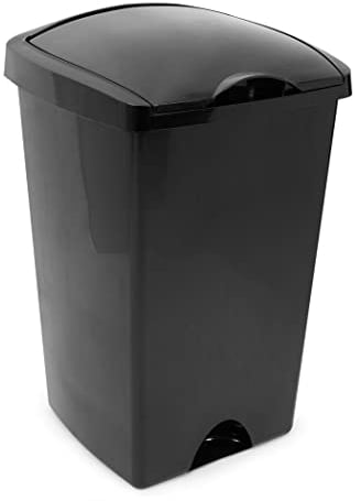 Addis 50ltr Lift Up Flat top Kitchen Waste Trash Complete Bin, All Black