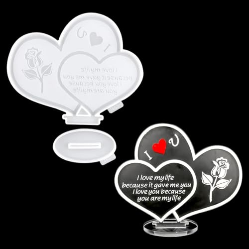 DeryArcle Silikonform Herz, Epoxidharz Formen Brief Liebe Gießform Harzfomen Ornamente Valentinstag Heart Resin Mold für DIY Kristall Buchstütze Tisch Zeichen Erinnerung Dekoration Geschenk