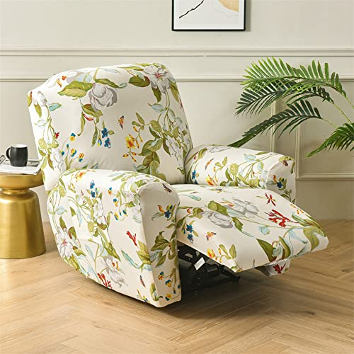 FANSU Housse de Fauteuil Relax Extensible 1 Places, Fleurs Classiques Rétro Housse de Fauteuil Relax Inclinable Electrique avec Poche, Protege de Meubles pour Canapé Inclinable (Feuilles de Fleurs)