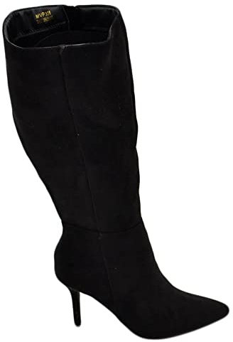 Stivale Alto Donna Nero in Ecopelle Scamosciato Morbido al Polpaccio Tacco a Spillo 8cm con Zip e Punta Moda (40 EU)