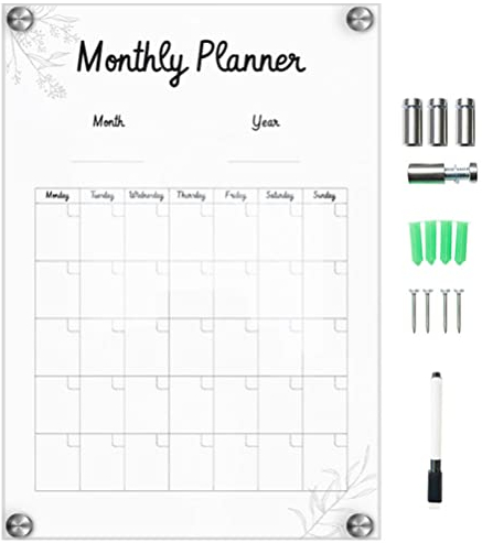 Milisten 1 Set Wandmontierter Acryl Nachrichtenboard, Transparente Abwischbare Wochen- Und Monatsplaner, Memo Board FüR Familienplanung mit Whiteboard Marker