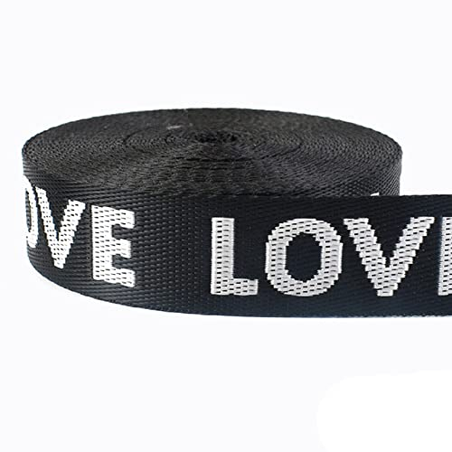 Yalulu 10 Yards Polypropylen Gurtband, 25mm LOVE Jacquard Nylon Gurtband, Gurtband aus Polypropylen DIY Tasche Schultergurt Kleidungsdekor Nähzubehör (Weiß)