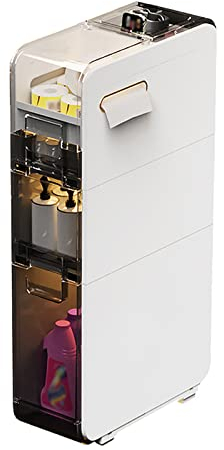 KAMPCO Schmaler Badezimmerschrank mit Schublade, Rollrad, kleinem, schmalem Seiten-WC-Regal-Organizer-Schrank aus Kunststoff, Boden-Eckschrank, weiß