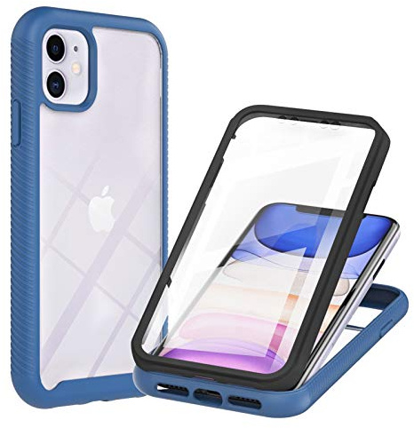 Knoowcase for iPhone 12 Case Built-in Screen Protector iPhone 12 Phone Case Shockproof Full Body Protection Rubber Bumper Stylish Clear Rugged Back Shell Cover, Blue