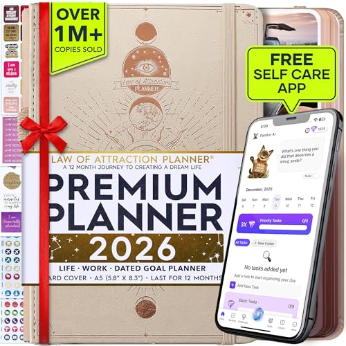 Law of Attraction Terminplaner 2026 – Wochen- & Monatsplaner Januar–Dezember | Life Organizer für Ziele, Produktivität & Achtsamkeit | Dankbarkeitstagebuch, Sticker & Geschenkbox