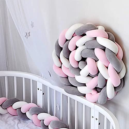 VFDC Tour de lit pour personnes allergiques - 100 % coton - Blanc/gris/rose - 150 cm