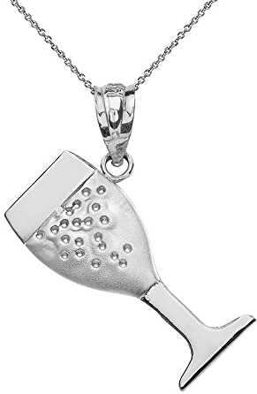Joyara Sterling Silver Champagne Glass Pendant Necklace (Available Chain Length 16- 18- 20- 22) 22