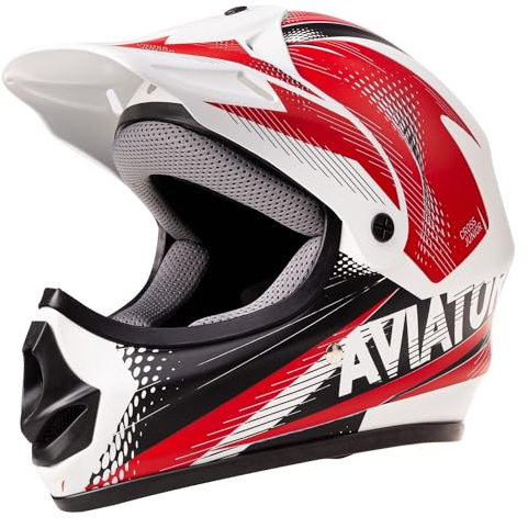 Motorradhelm Matt Quad Damen Herren Rollerhelm Weiß-Rot L Cross Enduro Schutz