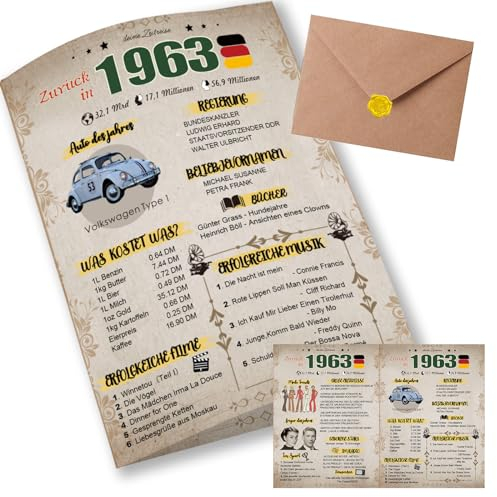 Sugeru Besondere Geburtstagskarte 62 mit Umschlag | 1963 Jahrgang Geschenk | 62 geburtstag frau mann | Sechzigsten Geburtstagsdeko lustig,Tolle Geschenkidee,Chronik,Karte,Jubiläum- DIN A5 (62 Jahre)