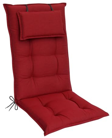 elGiga Hochlehner-Auflage 1-Stück Classic Bordeaux 120 x 50 x 7 cm für Gartenstuhl, mit Kopfpolster, hochwertig, waschbar und pflegeleicht