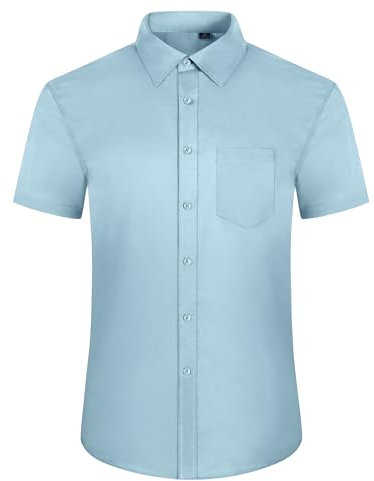 DEMEANOR Mens Dress Shirt Short Sleeve Dress Shirt for Men Regular fit Shirt Non-Iron Dress Shirts Mens Formal Shirts Light Green
