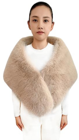 Lina & Lily Damen Winter Stola Schal aus Kunstfell Hochzeit Braut (Beige)