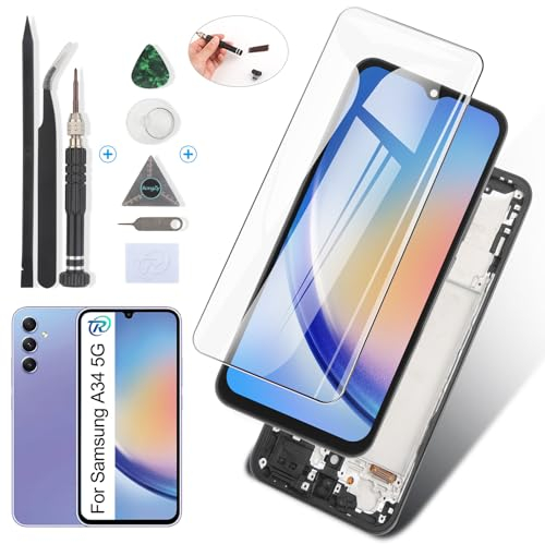 RongZy Display for Samsung Galaxy A34 5G A346B Screen Replacement LCD Touch Screen Digitizer Assembly for Samsung Galaxy A34 5G A346B with Tools (Black with Frame)