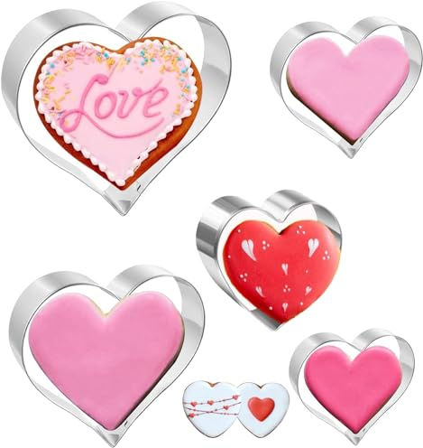 FINEVERNEK Emporte Pièces en Forme de Cœur, Lot 5 Emporte Piece Biscuit Coeur, Emporte Pièces en Acier Inoxydable Extra-Large pour Cadeaux de la Saint-Valentin pour la Pâtisserie et les Desserts